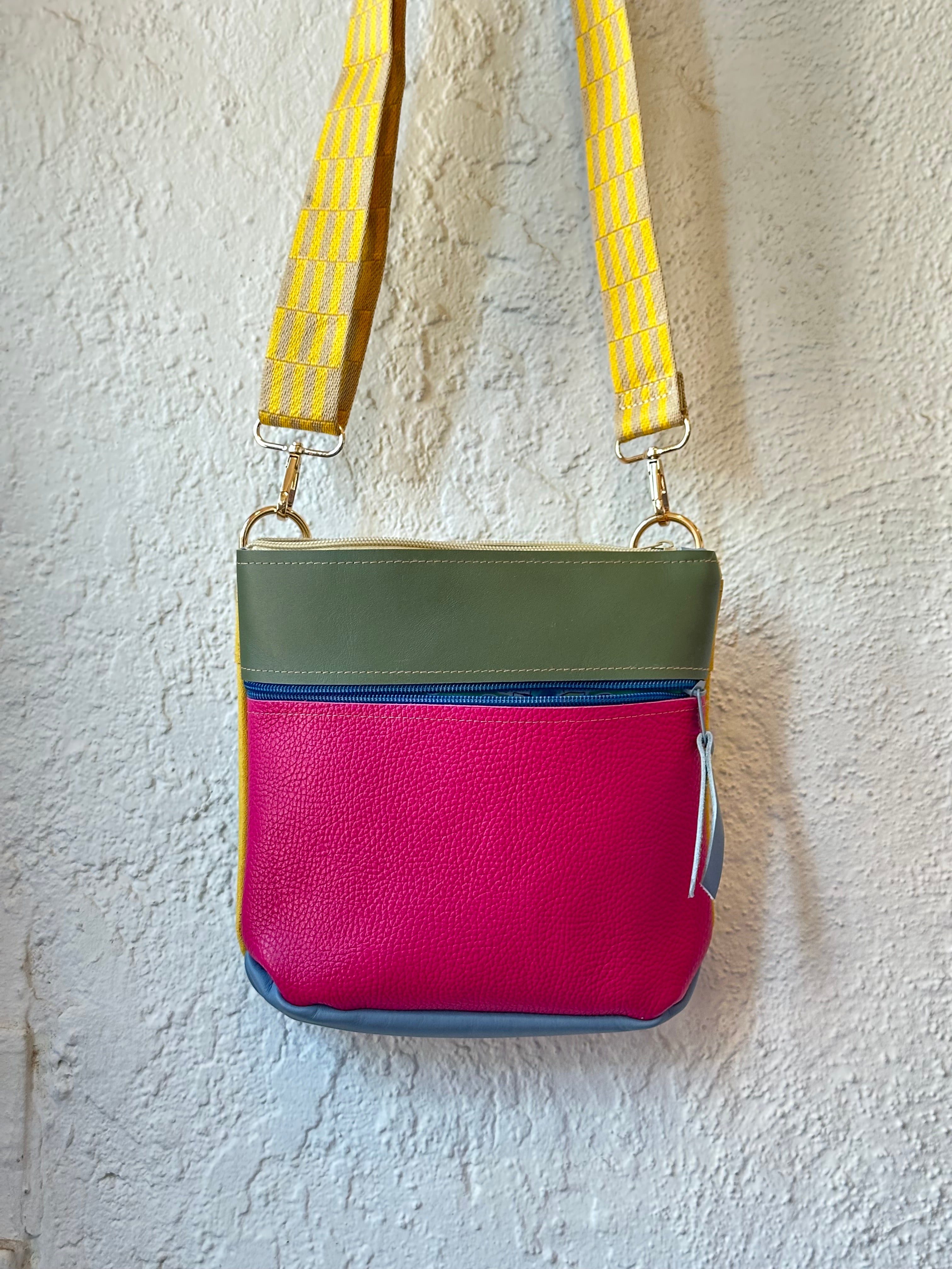 Crossbody Bag • Double Zip • Green & Fuchsia