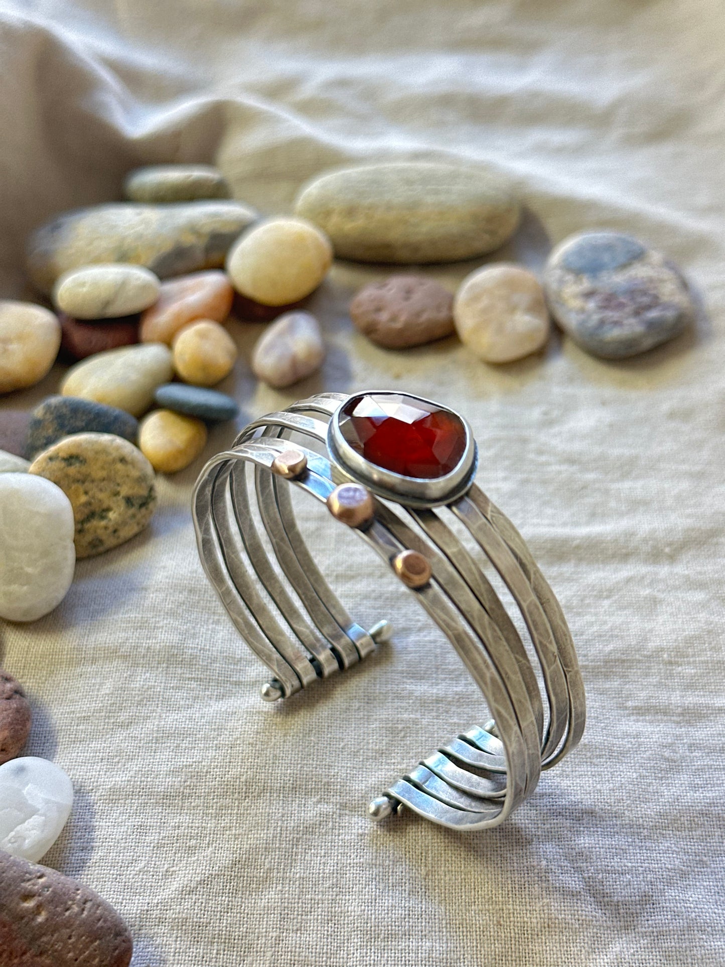 Stacked - Attached Bracelet - Hessonite Garnet - Cuff with Movement - ready to ship