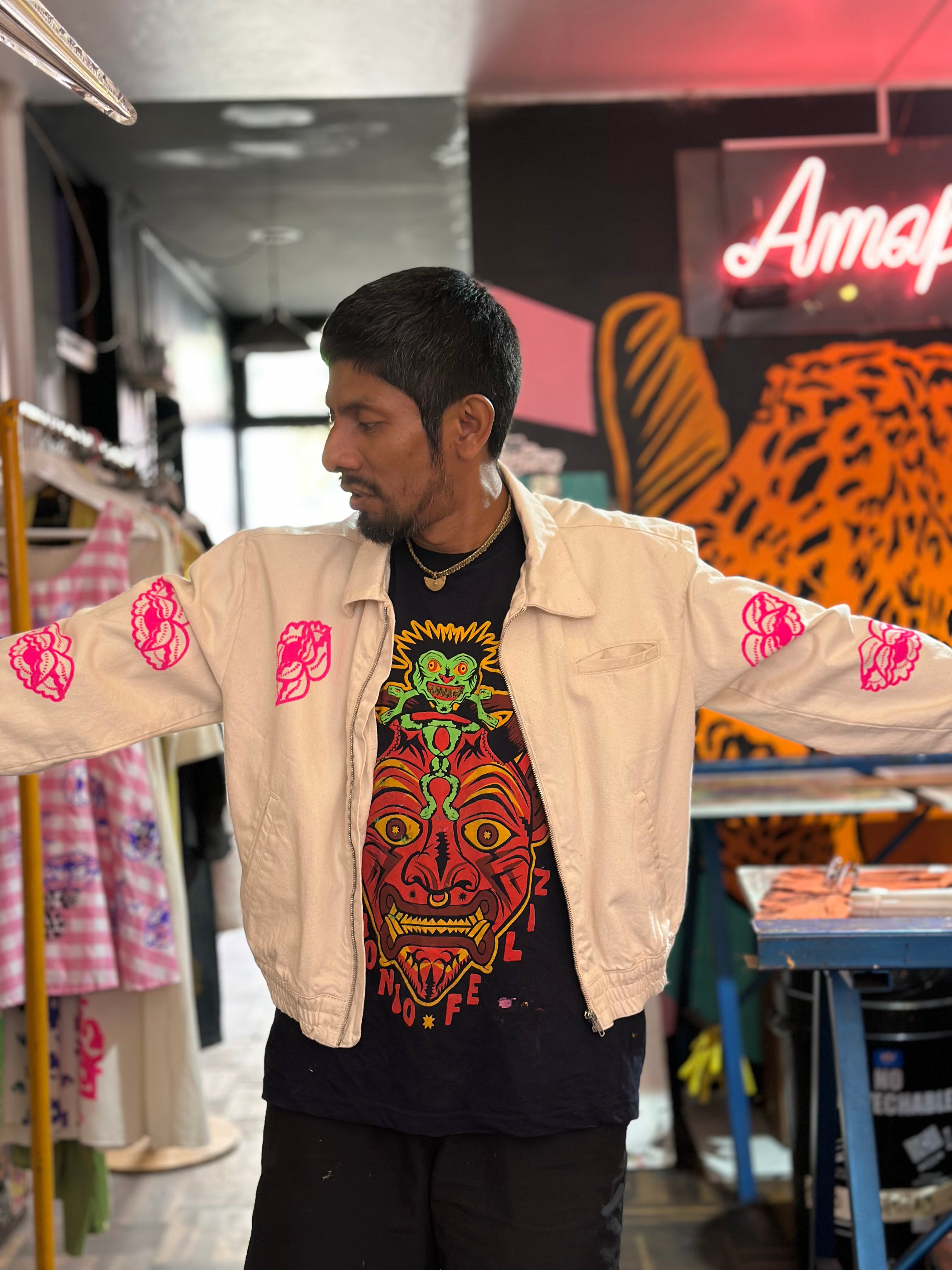 French Bomber Jacket - Cotton Canvas - Medium - Screenprinted by Amapolay