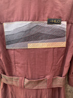 Buttoned Dress - Burgundy Linen - 3/4 Sleeve