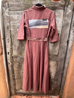 Buttoned Dress - Burgundy Linen - 3/4 Sleeve