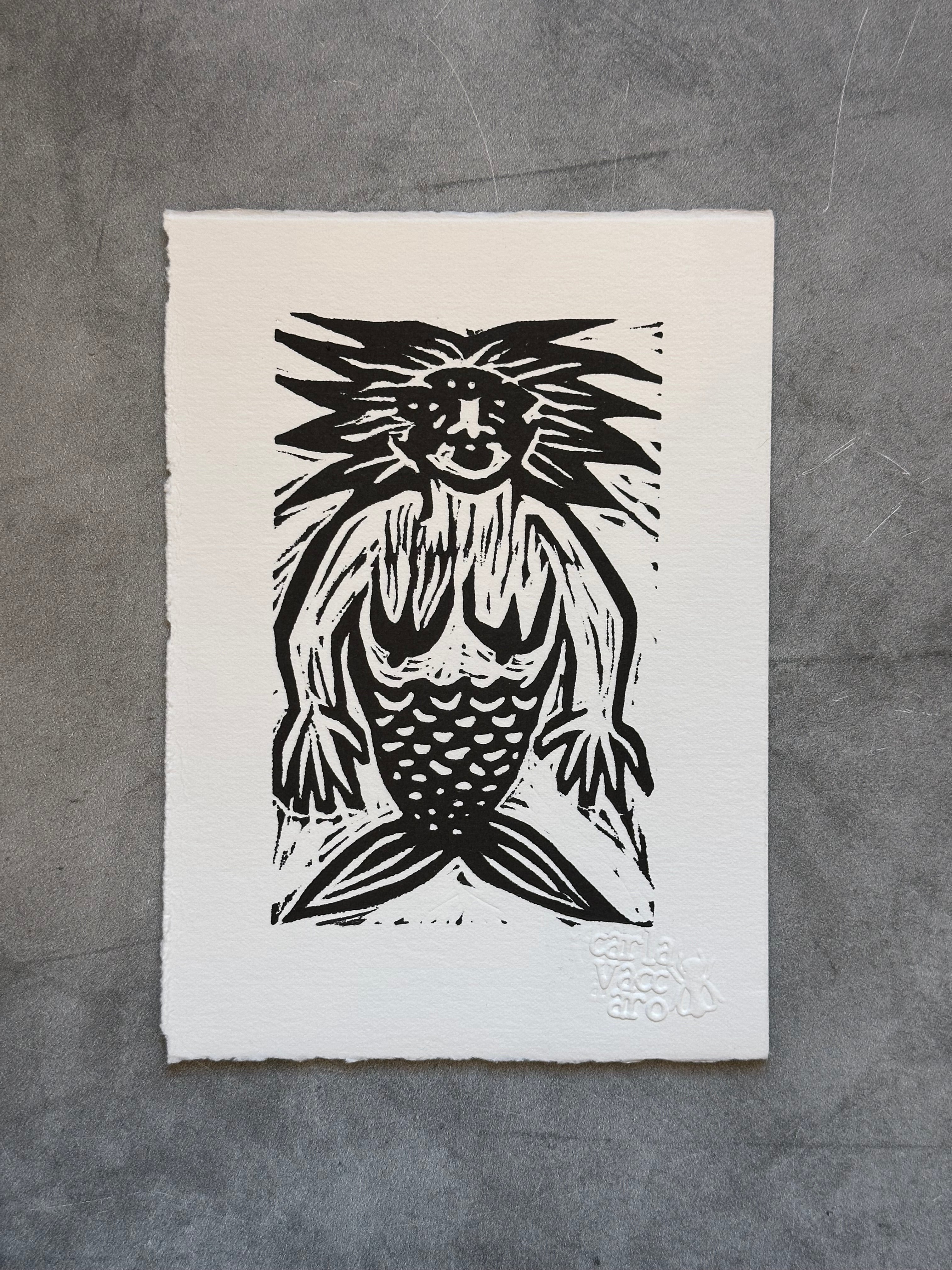 Sirena - linocut print 5" x 7"