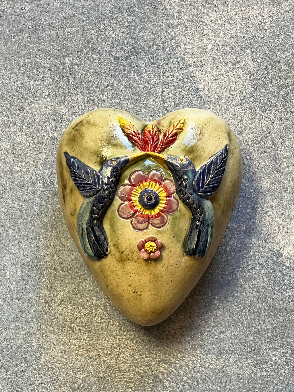 Ceramic Heart with Blue Hummingbirds Wall Art - Limited Edition
