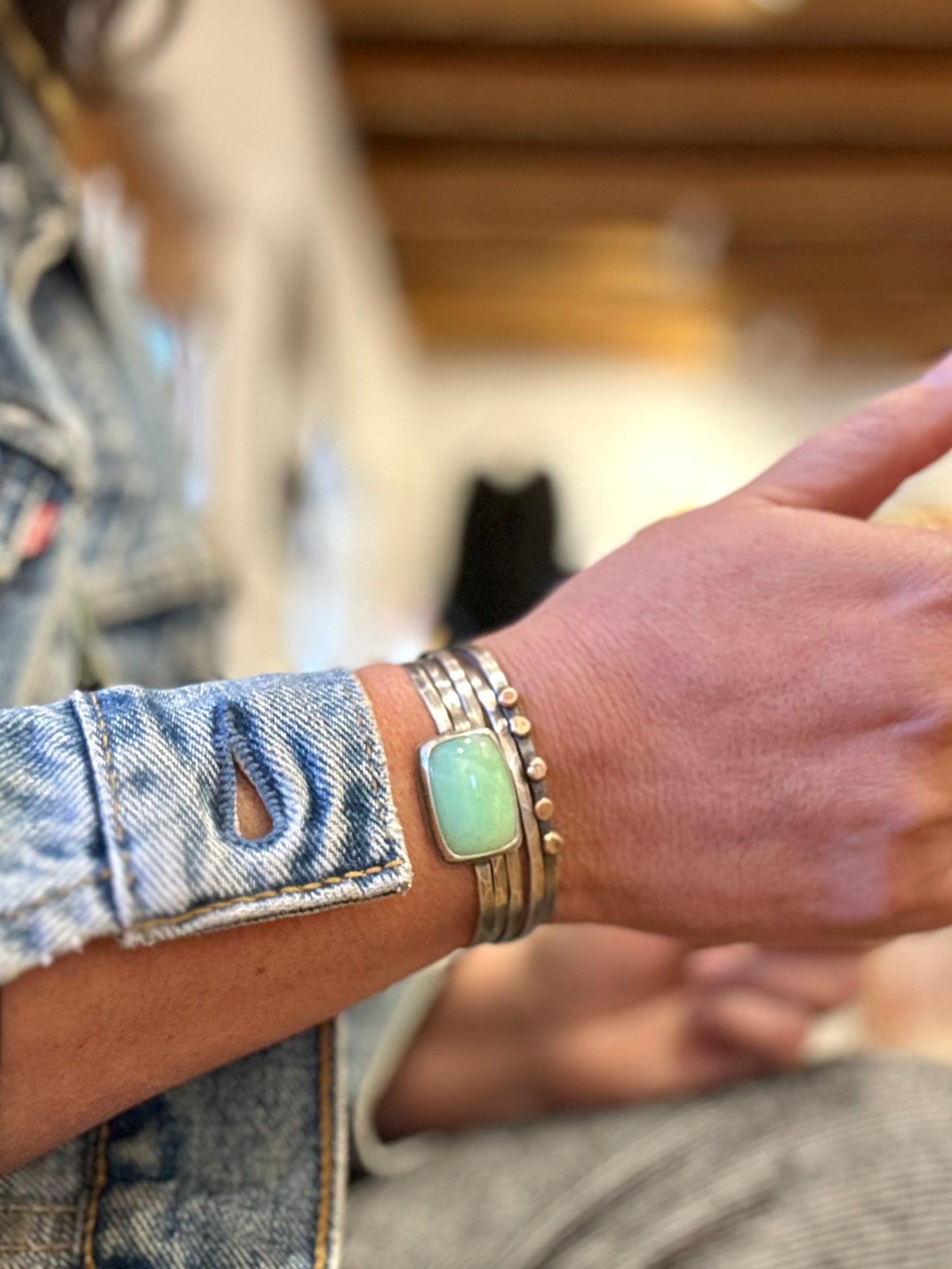 Variscite Stacked Cuff Bracelet ~ Sterling Silver Bracelet