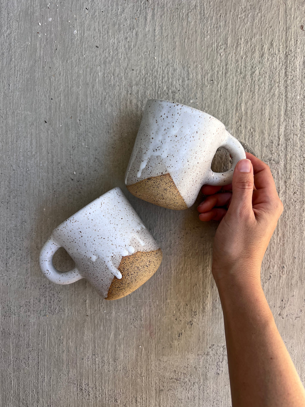 Off White Speckled Mug - coiled handle - 2 versions