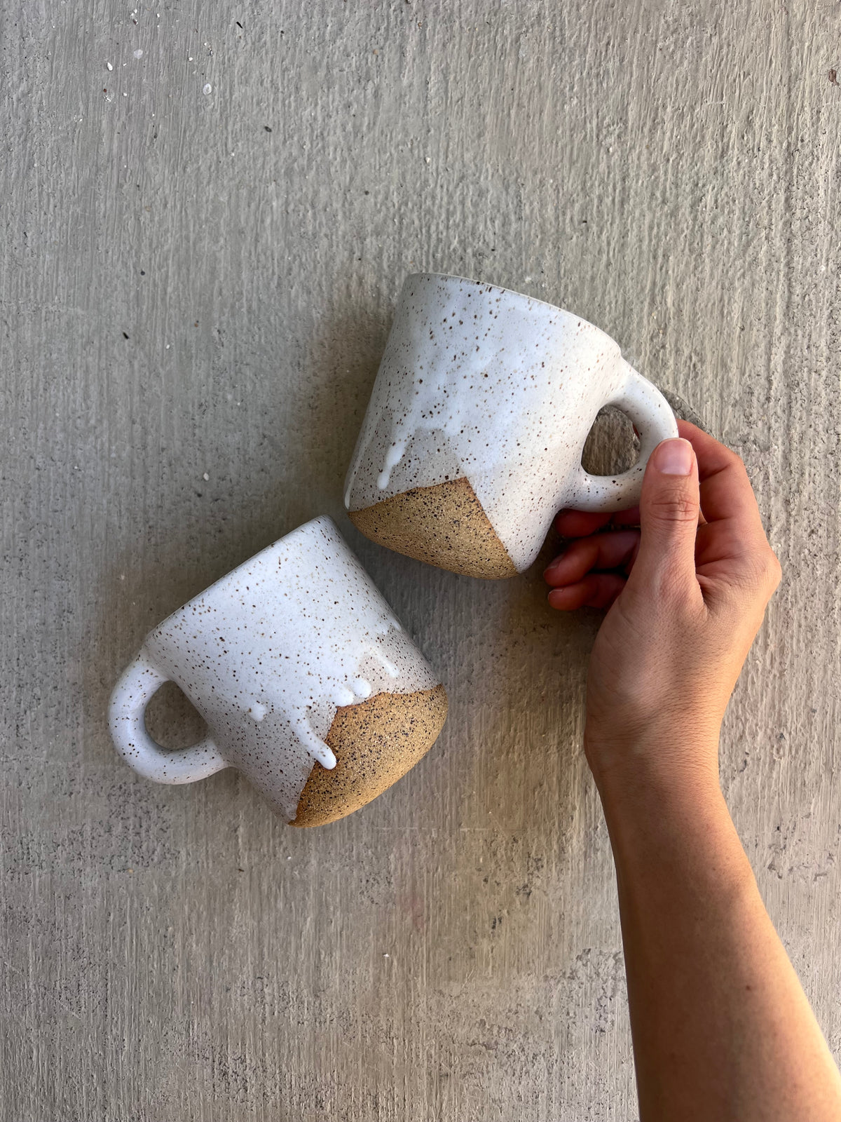 Off White Speckled Mug - coiled handle - 2 versions