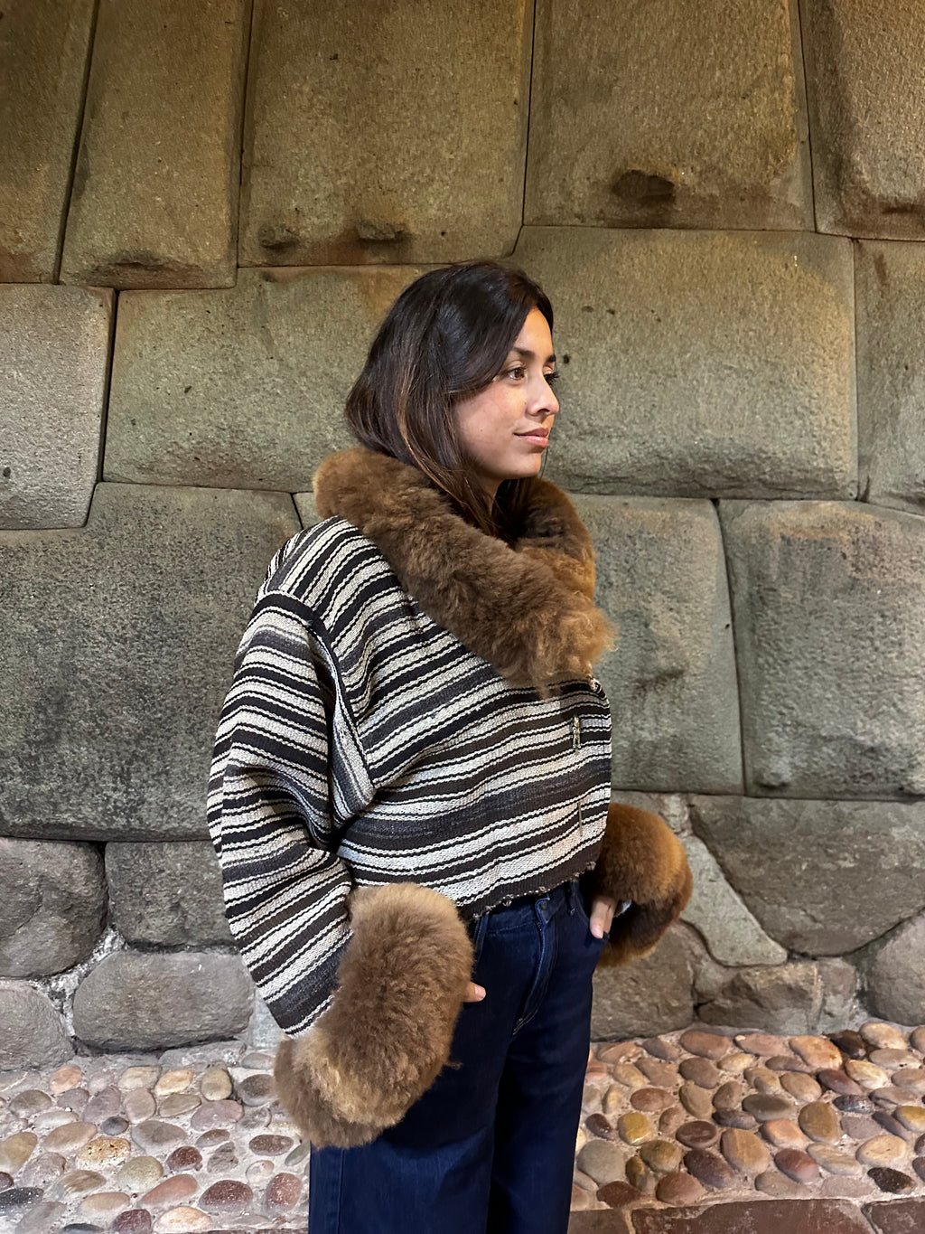 Alpaca fur jacket - Upcycled Bomber Jacket - Alpaca wool