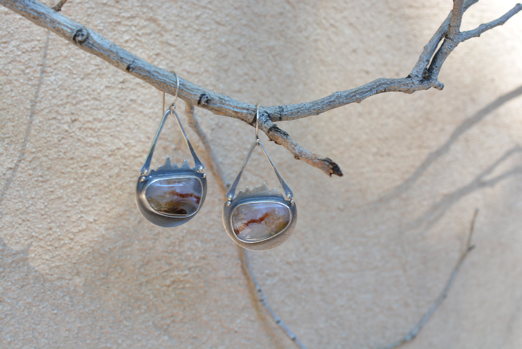 Mexican Agate dangle earrings - Sterling Silver