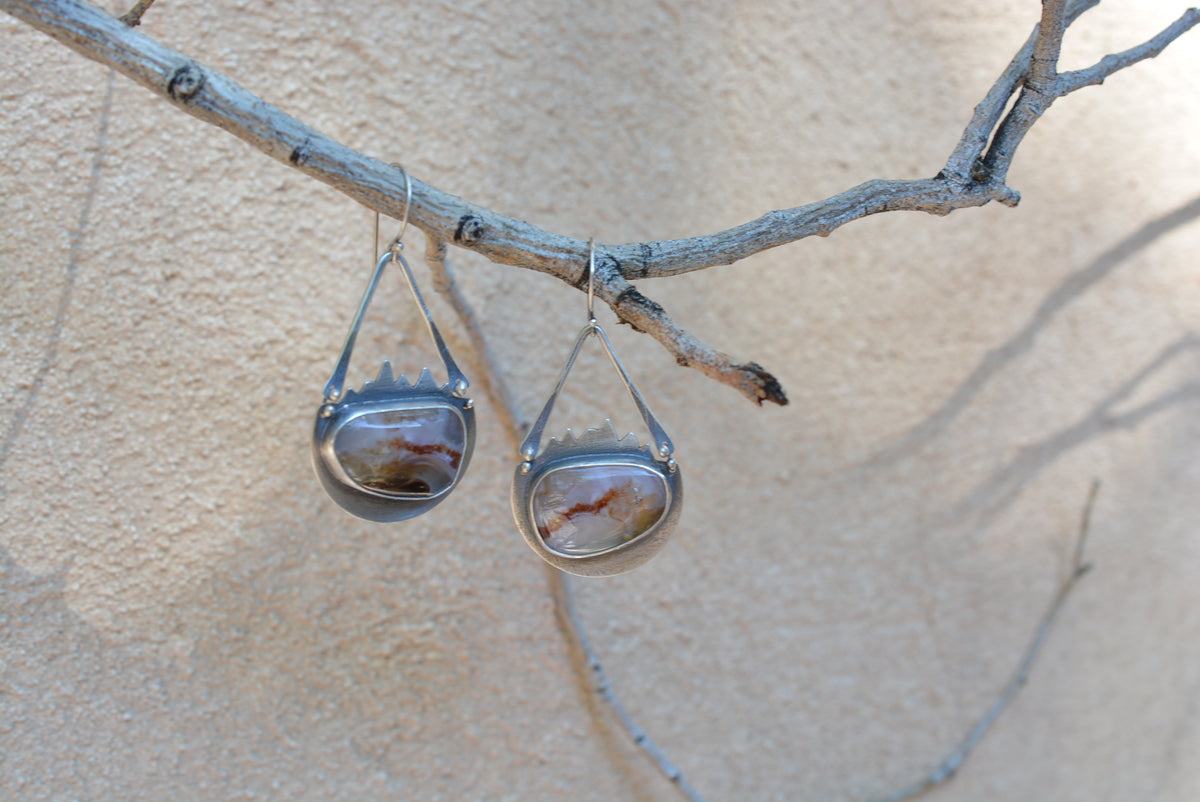 Mexican Agate dangle earrings - Sterling Silver
