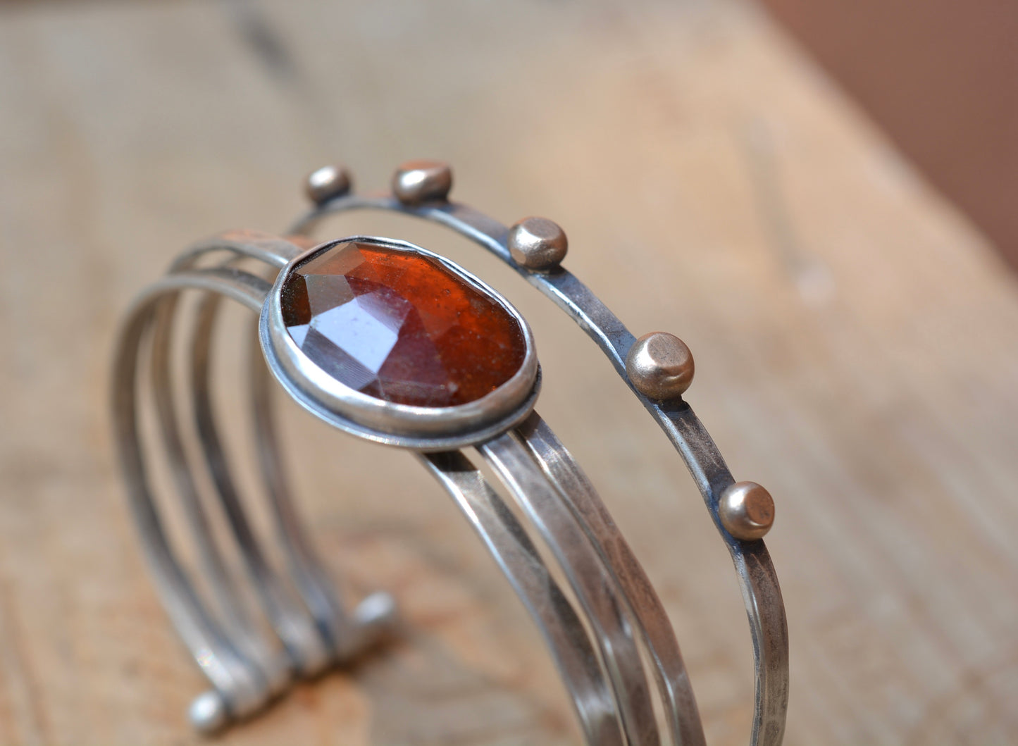 Hessonite Garnet Stacked Cuff Bracelet