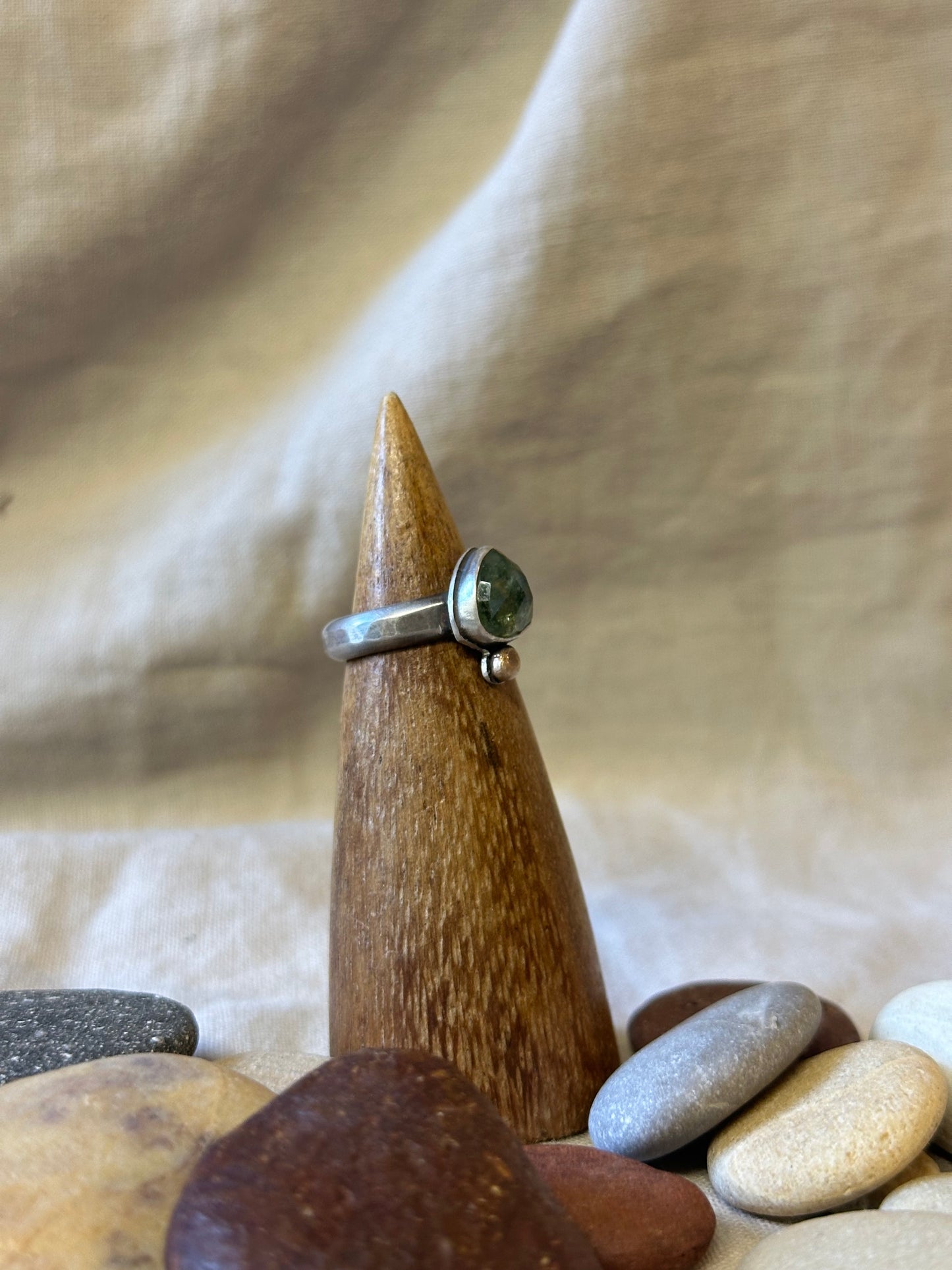 Green Tourmaline - Sterling Silver - Bronze - Size 5