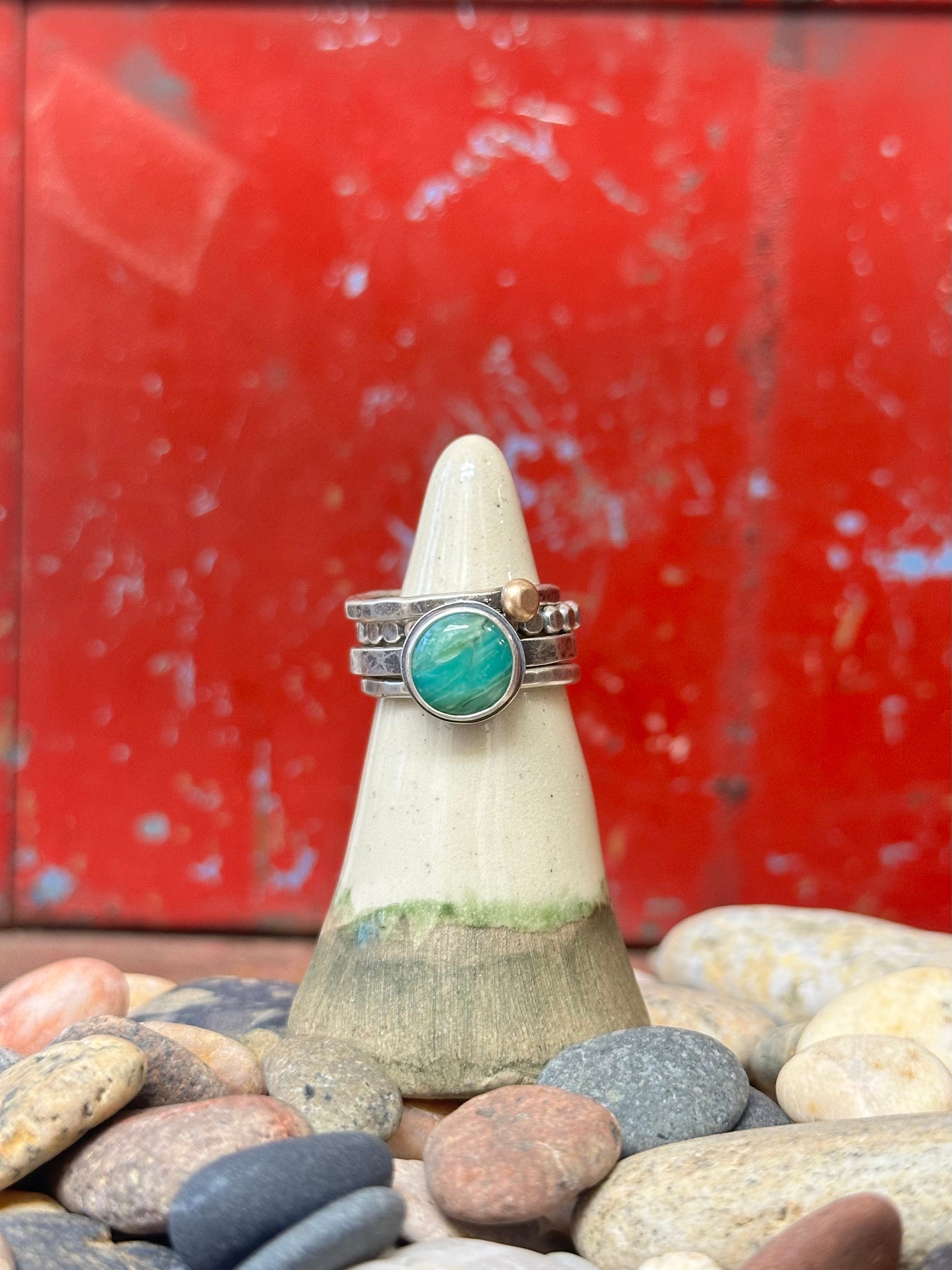4-piece Peruvian Opal and Sterling Silver • stackable ring set • set fits size 5.5