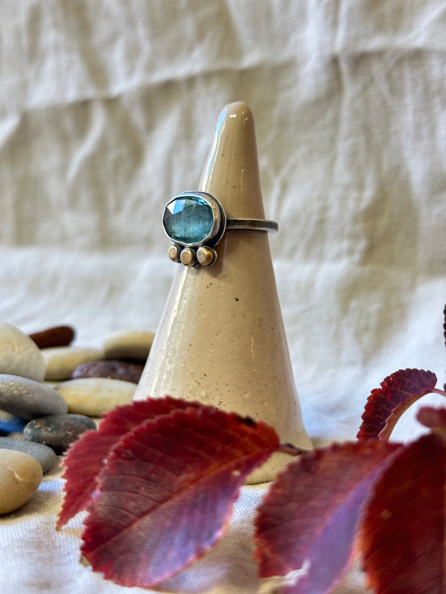 Aqua Kyanite and Sterling Silver Ring ~ Size 6.25