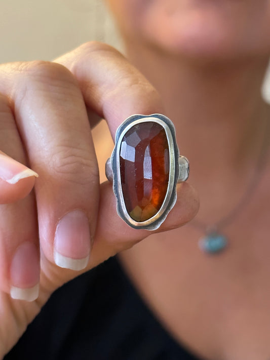 Hessonite Garnet - Sterling silver statement ring - 6.5