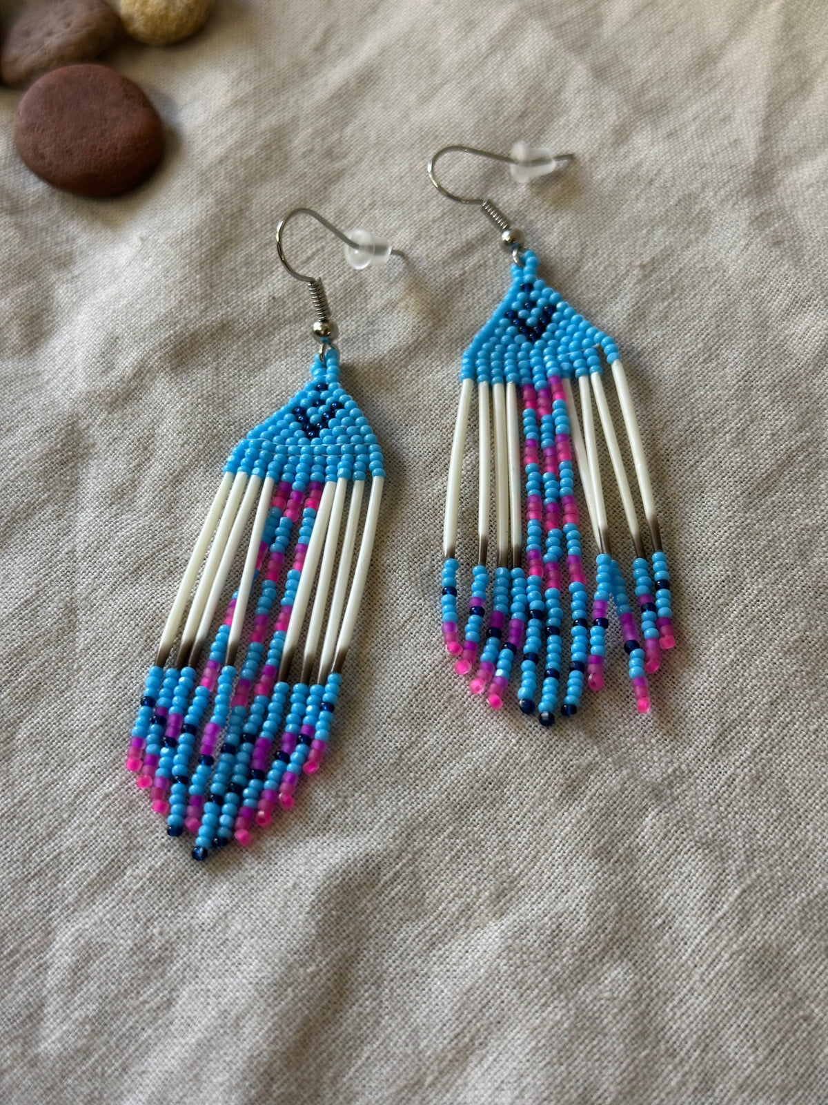 Beaded earrings - pink & turquoise - Porcupine Quills