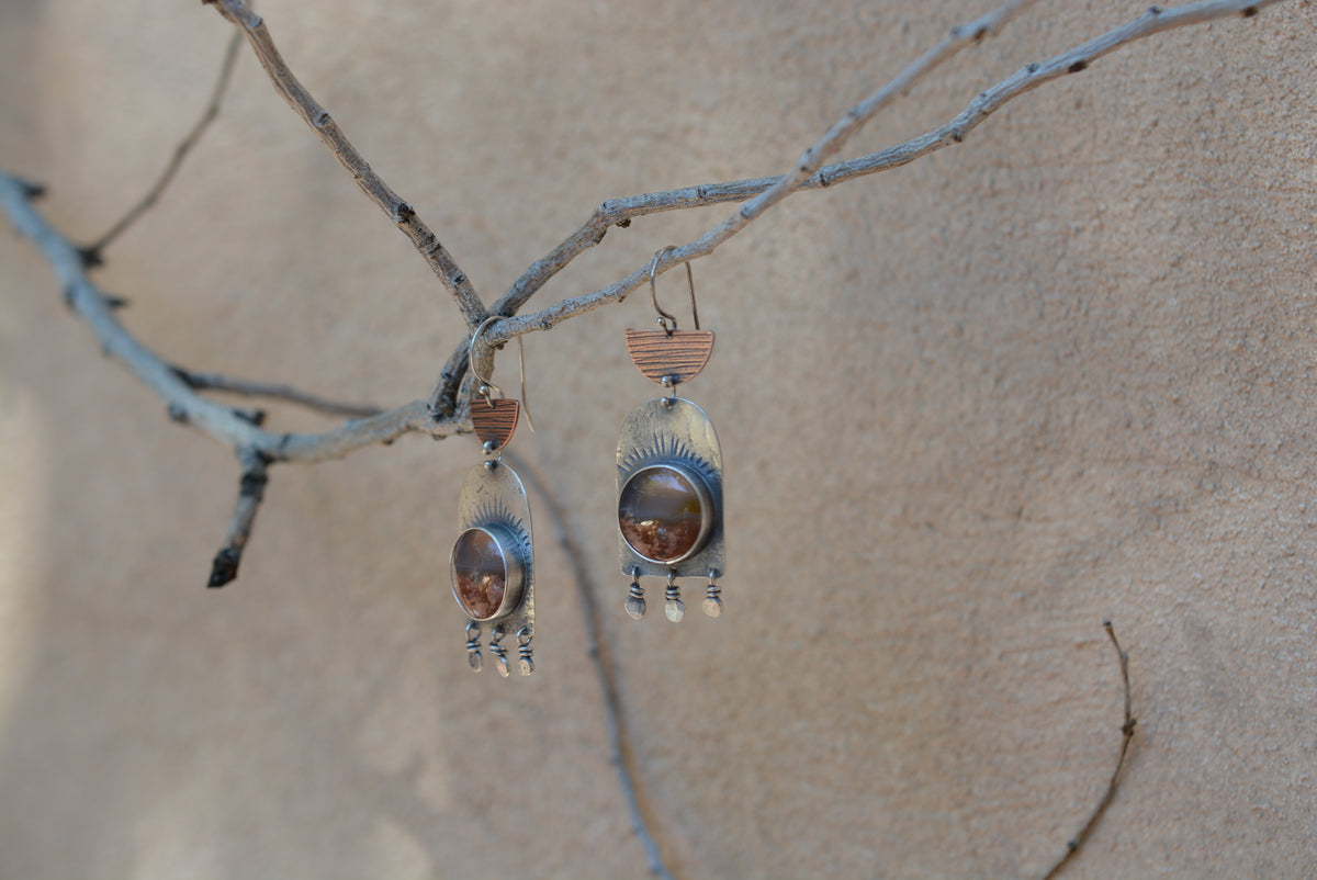 Mexican Flame Agate Earrings - sterling silver and Copper