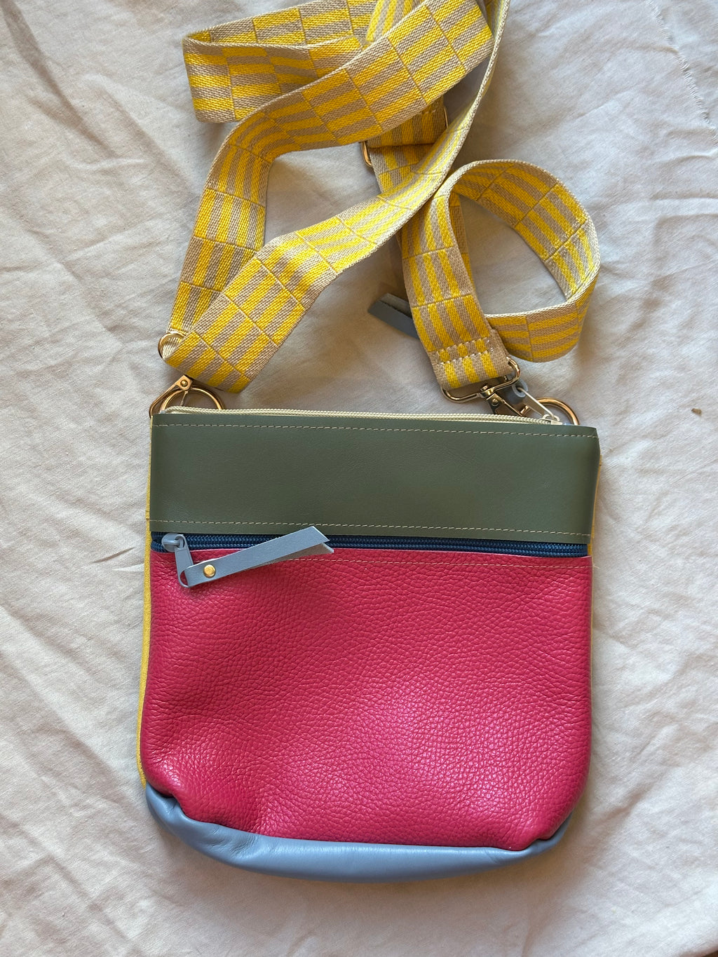 Crossbody Bag • Double Zip • Green & Fuchsia