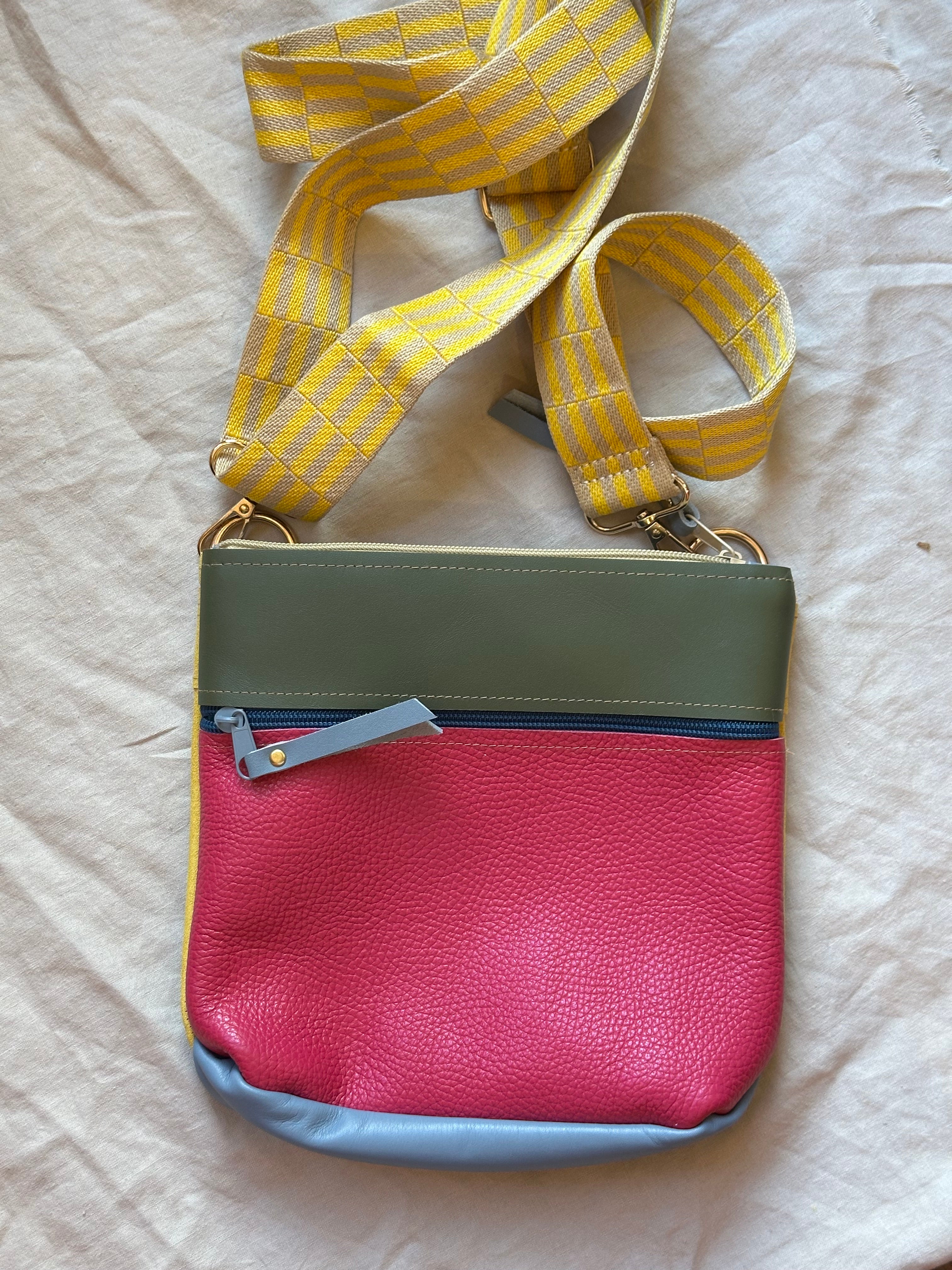 Crossbody Bag • Double Zip • Green & Fuchsia