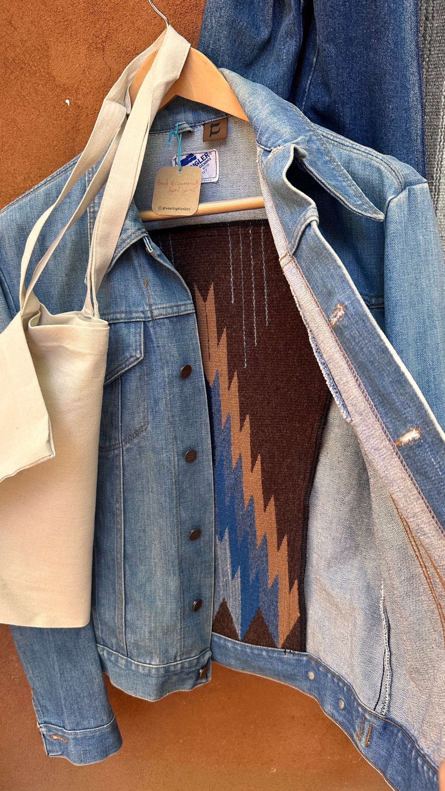 Denim Wrangler Jacket - Handwoven back panel - Size Large