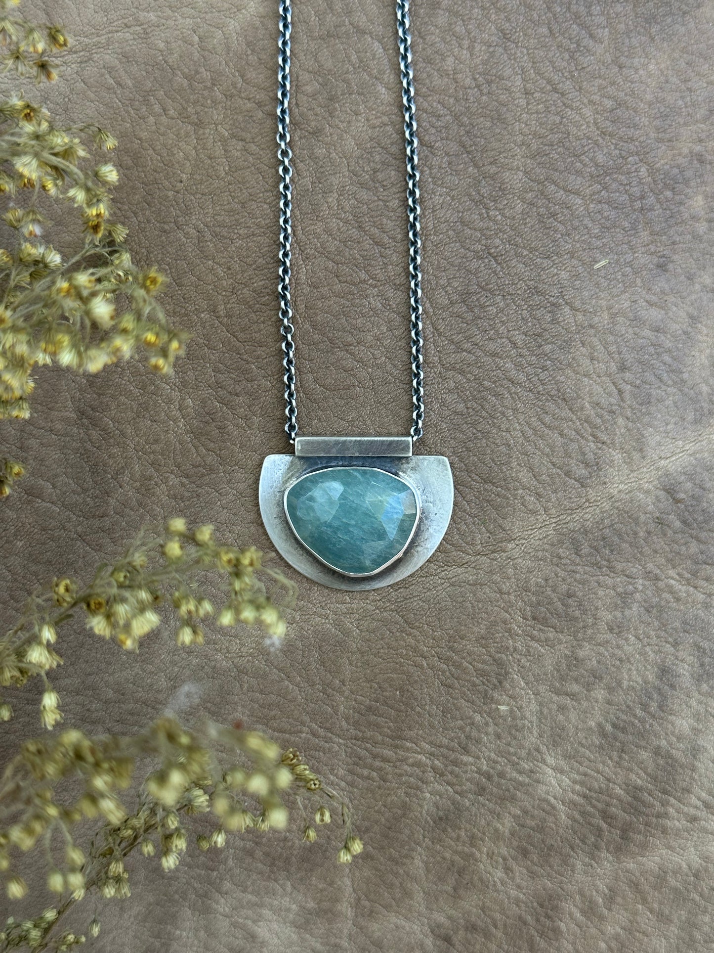 Aquamarine and Sterling Silver - Solitaire Necklace