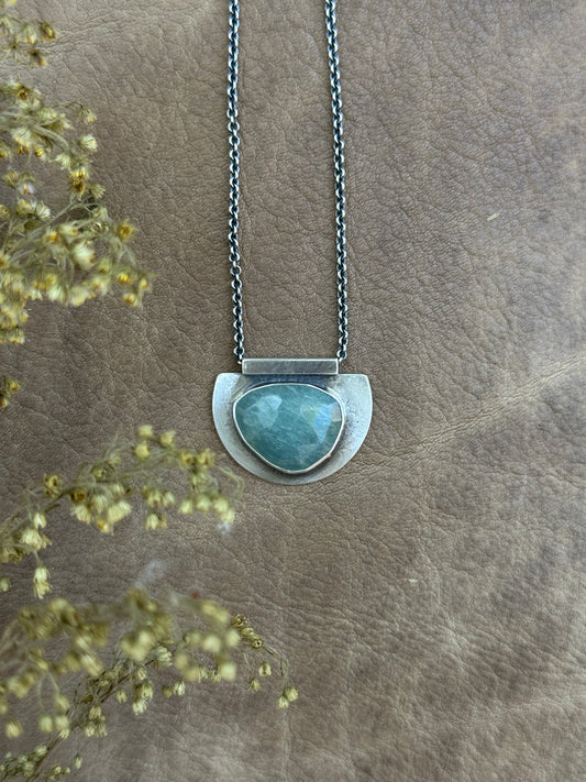 Aquamarine and Sterling Silver - Solitaire Necklace