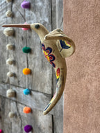 Medium Hanging Hummingbird with Flower Design - Clay Sculpture