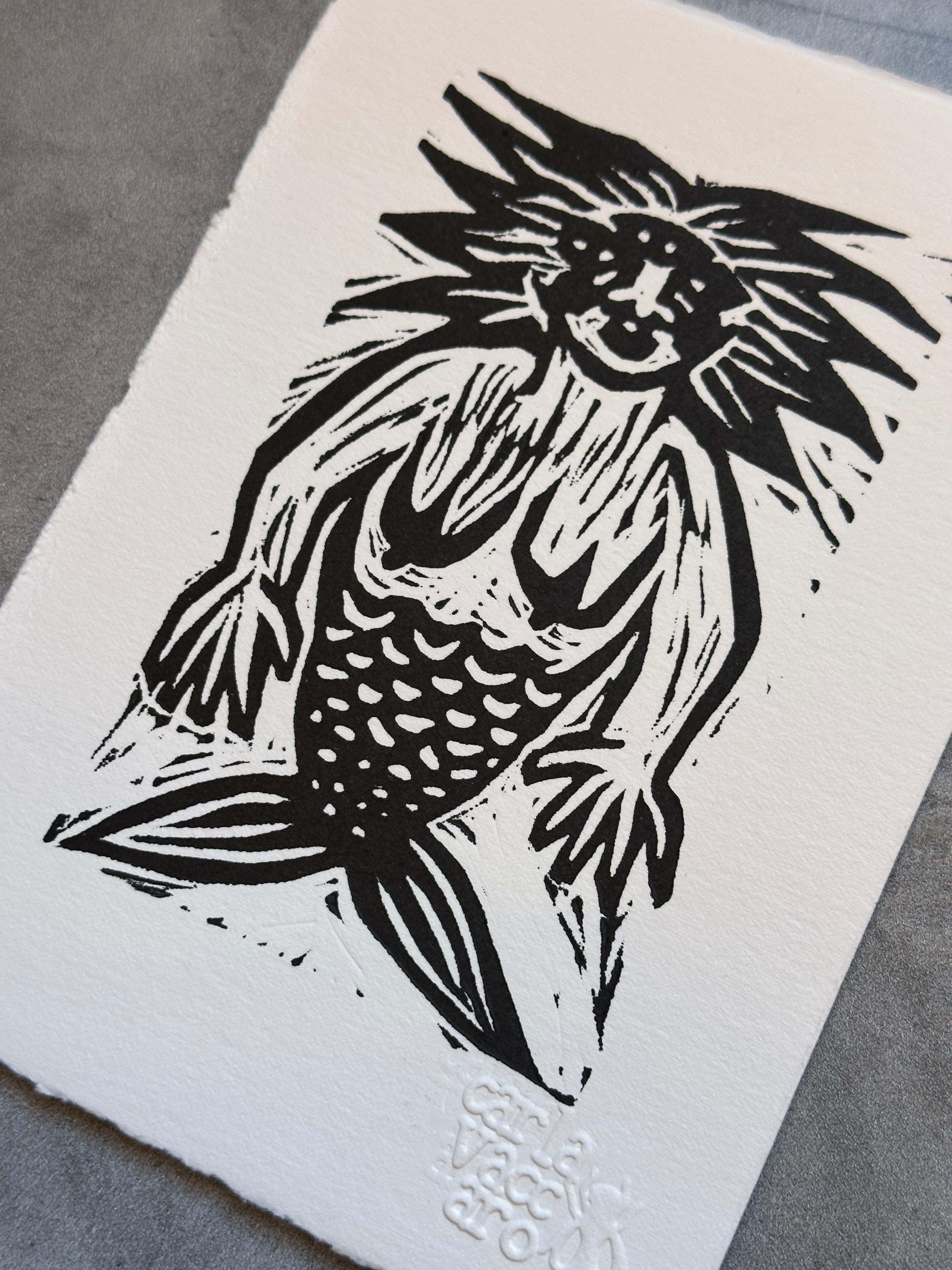 Sirena - linocut print 5" x 7"