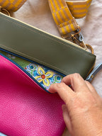 Crossbody Bag • Double Zip • Green & Fuchsia