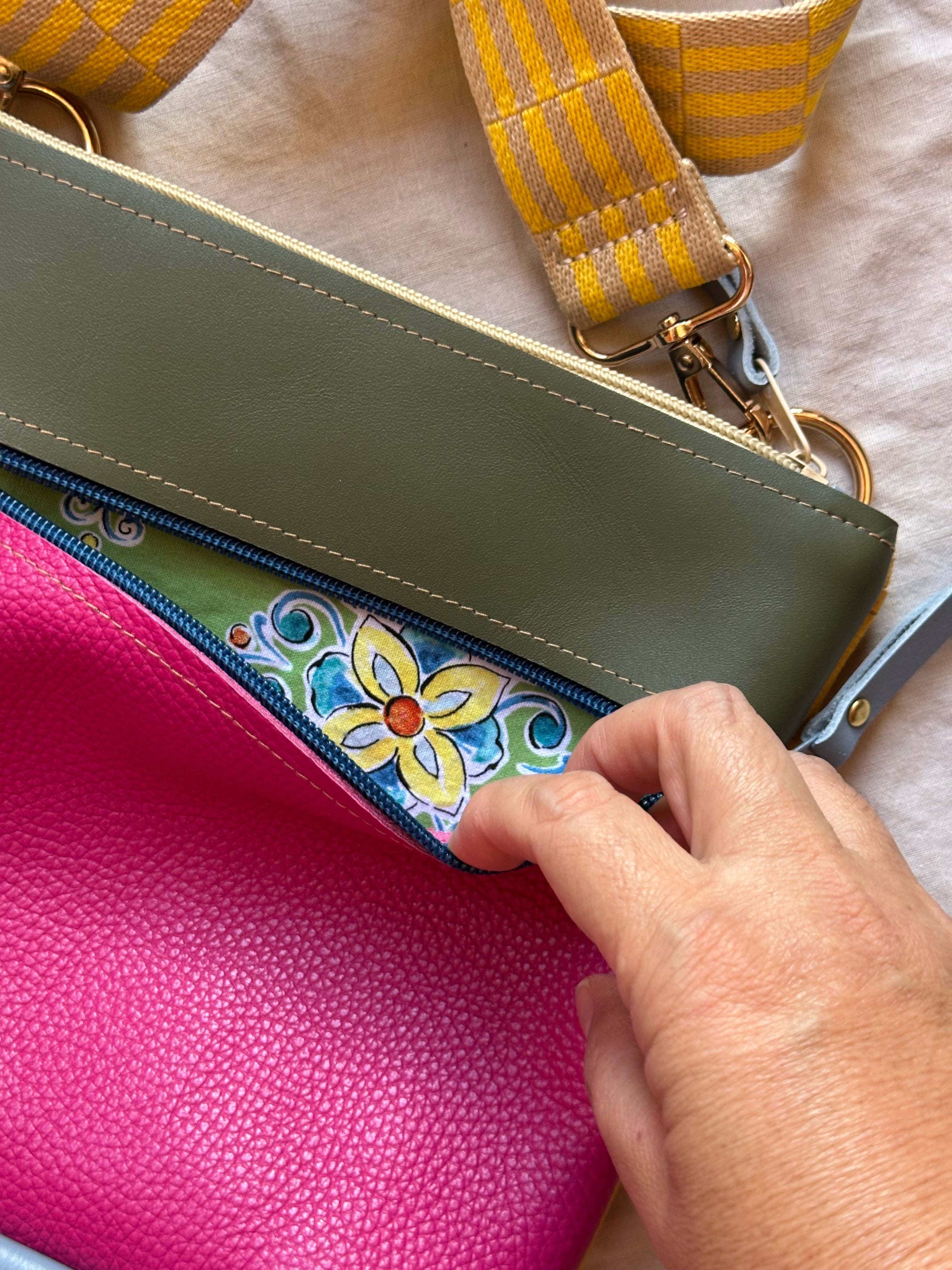 Crossbody Bag • Double Zip • Green & Fuchsia