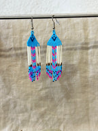 Beaded earrings - pink & turquoise - Porcupine Quills