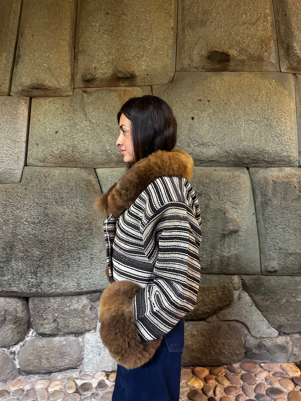 Alpaca fur jacket - Upcycled Bomber Jacket - Alpaca wool
