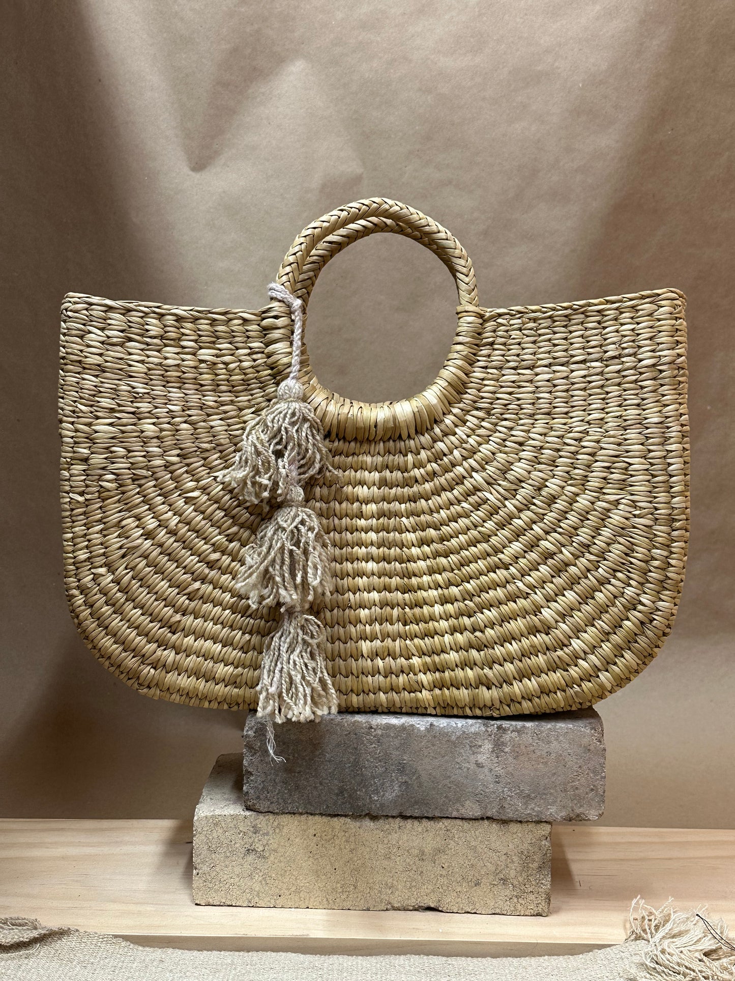 Natural Tote with Tassel ~ Junco Reed