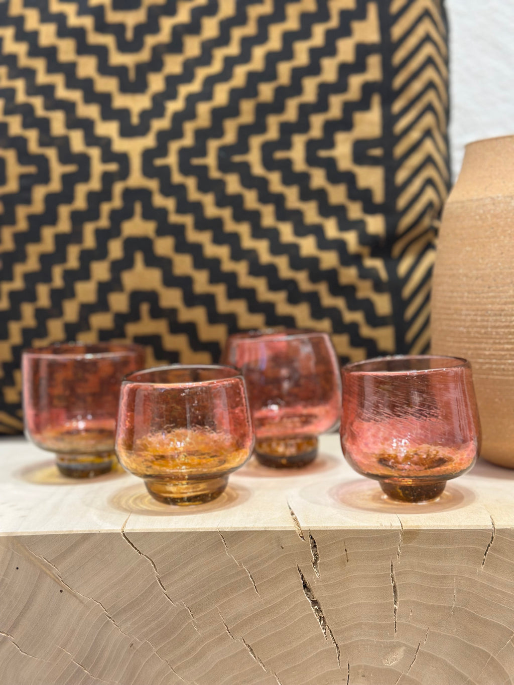 Nip cup ~ Pink & Amber ~ Blown glass
