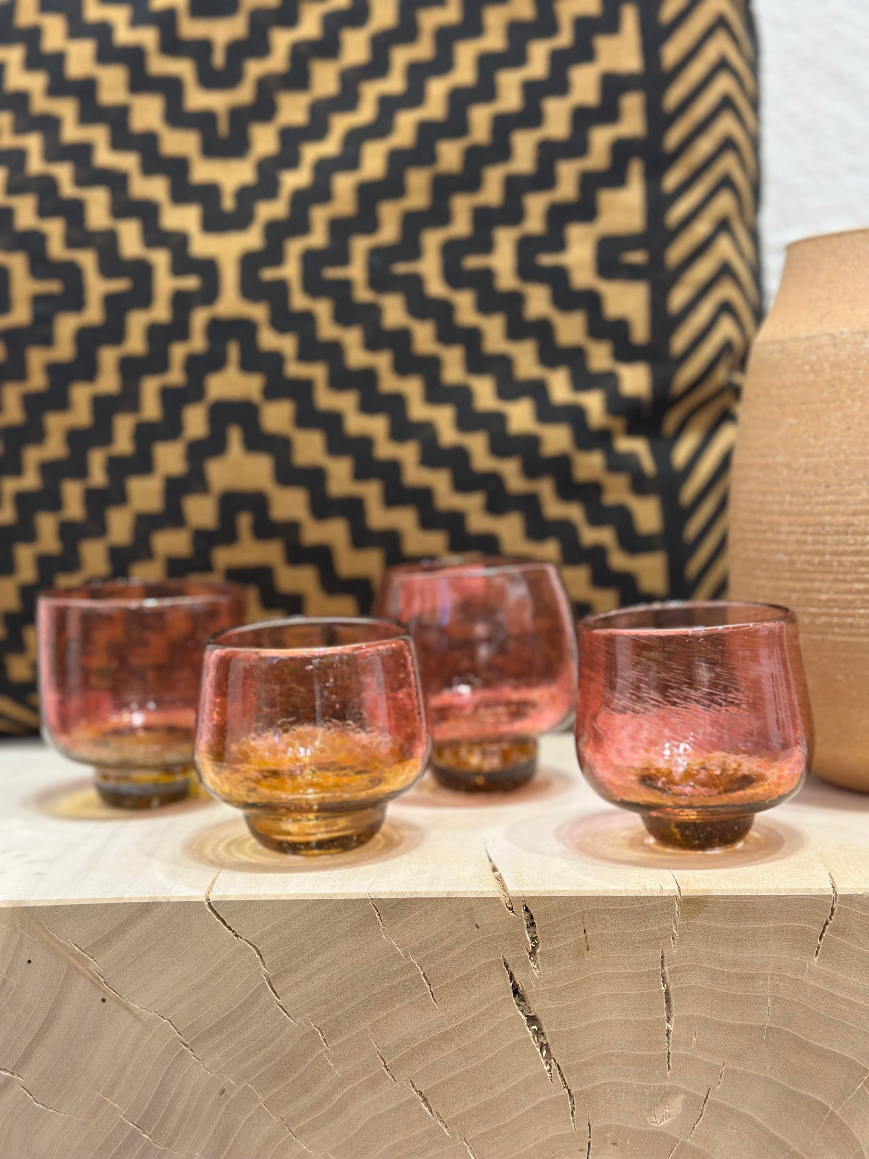 Nip cup ~ Pink & Amber ~ Blown glass