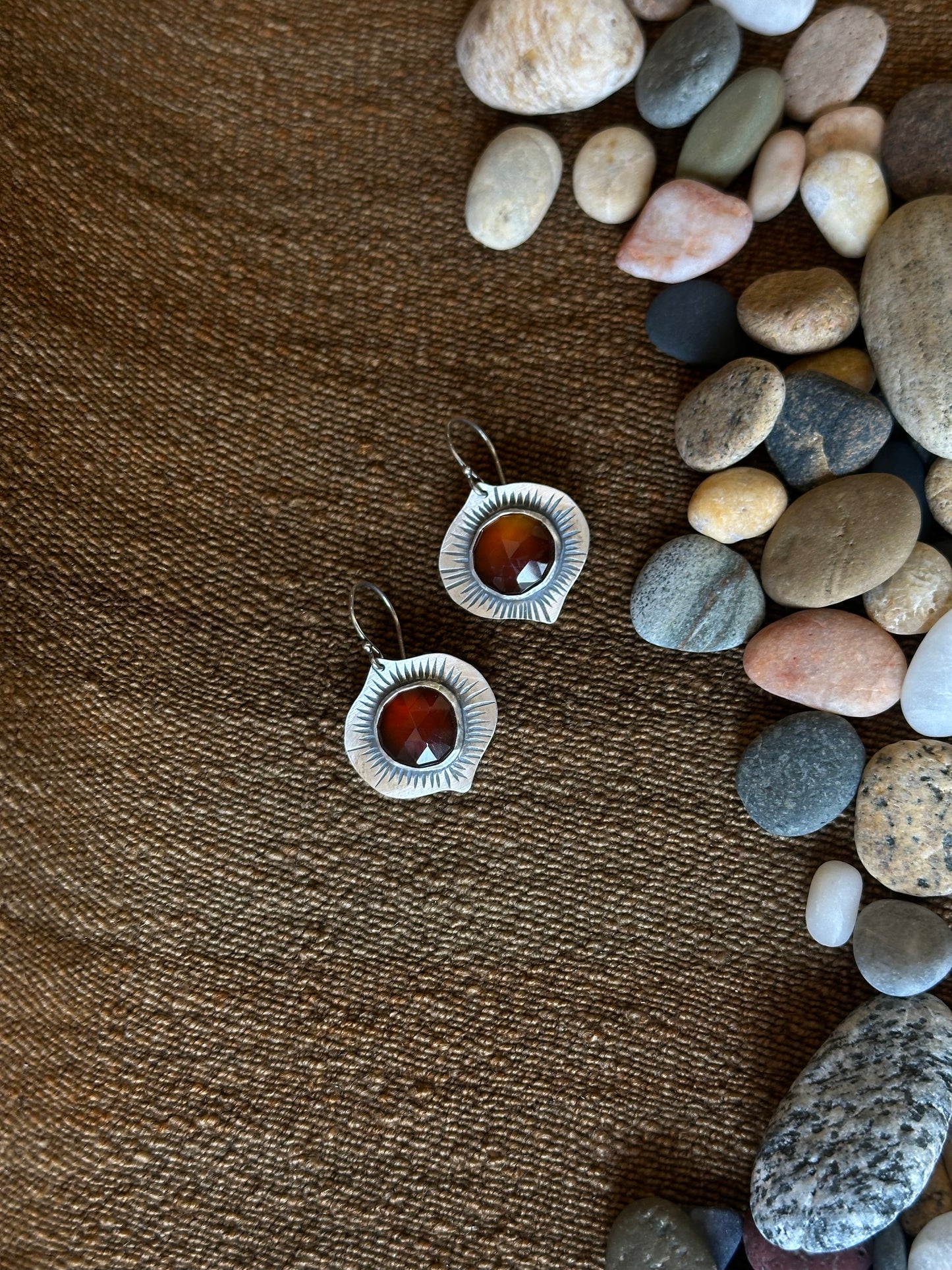 Honey Chalcedony Leaf Earrings - sterling silver