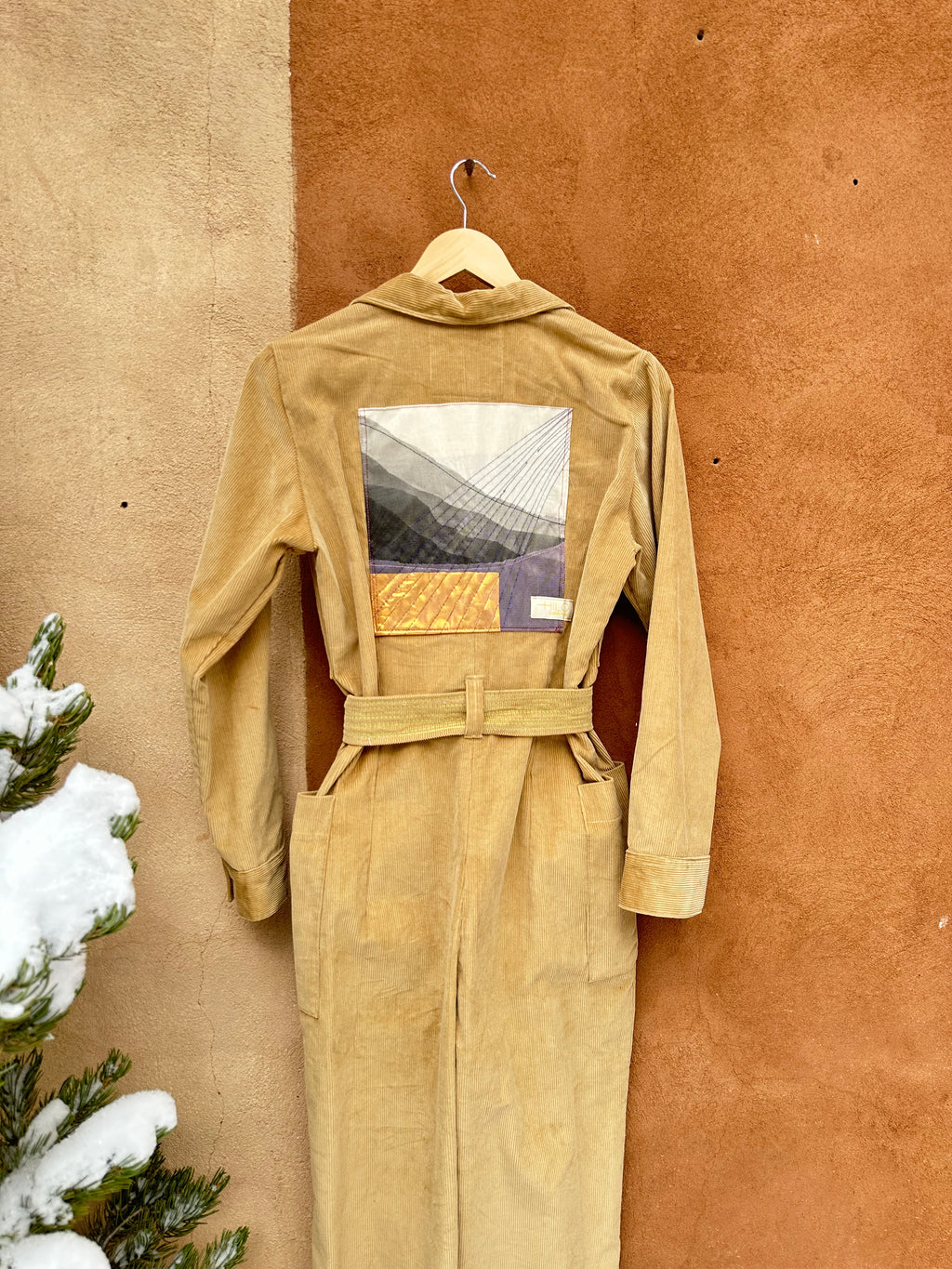Jumpsuit - Tan Corduroy - long sleeves - size Medium