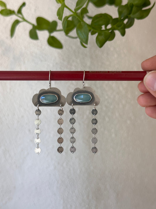 Aqua Chalcedony Rainy Cloud earrings - Sterling Silver