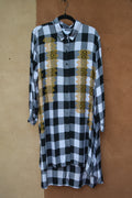 Upcycled ~ Flannel Shirt Dress ~ Screen printed
