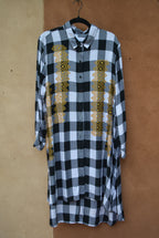 Upcycled ~ Flannel Shirt Dress ~ Screen printed