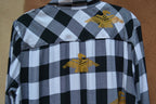 Upcycled ~ Flannel Shirt Dress ~ Screen printed