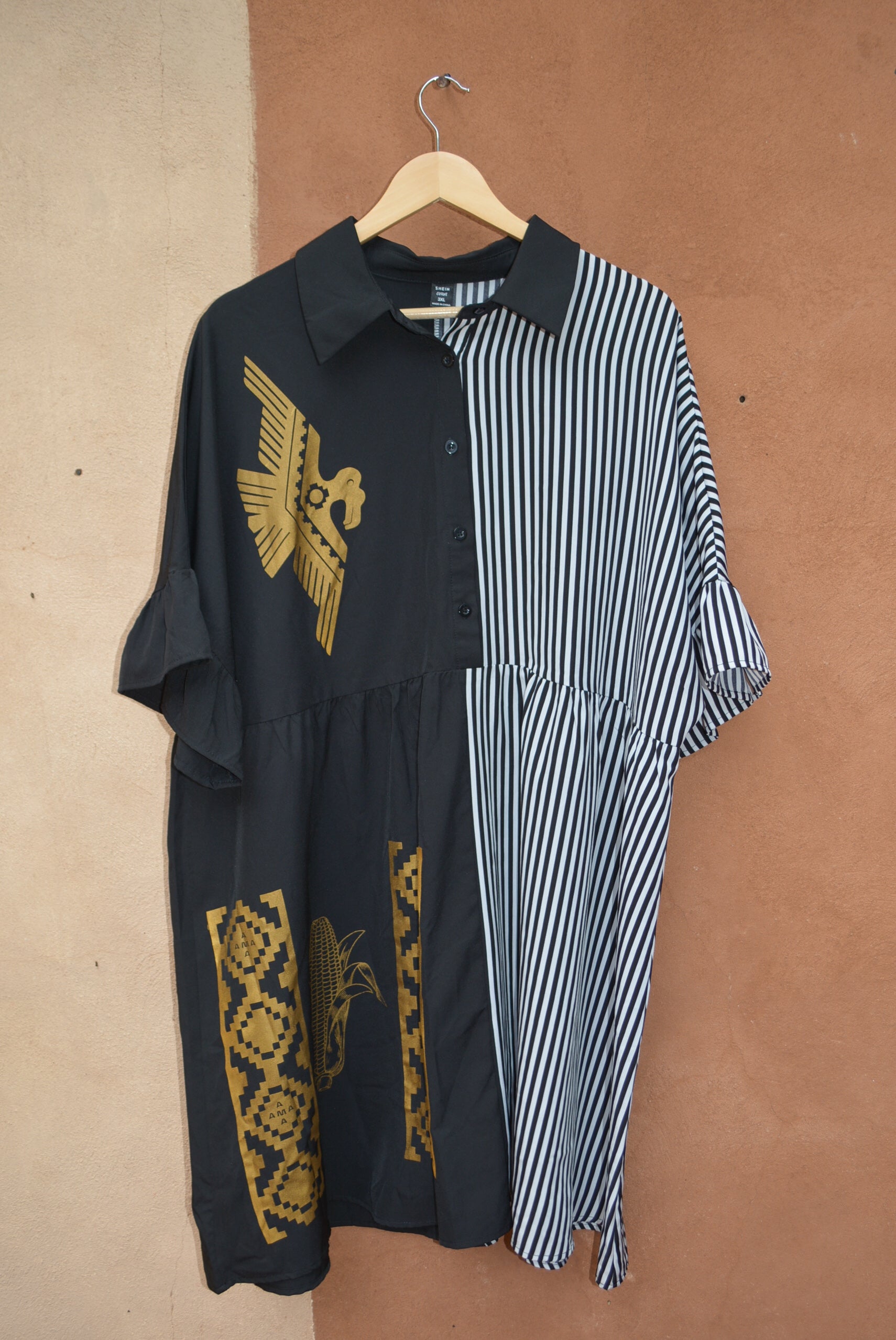 Upcycled ~ Dress black & White ~ Screen printed