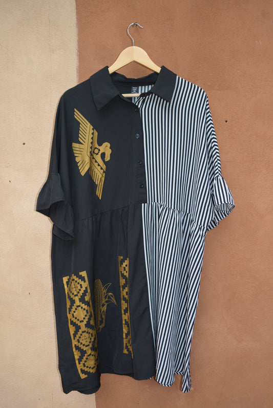 Upcycled ~ Dress black & White ~ Screen printed