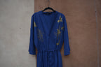 Upcycled Blue Jumpsuit - Screentprinted gold