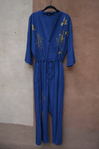 Upcycled Blue Jumpsuit - Screentprinted gold
