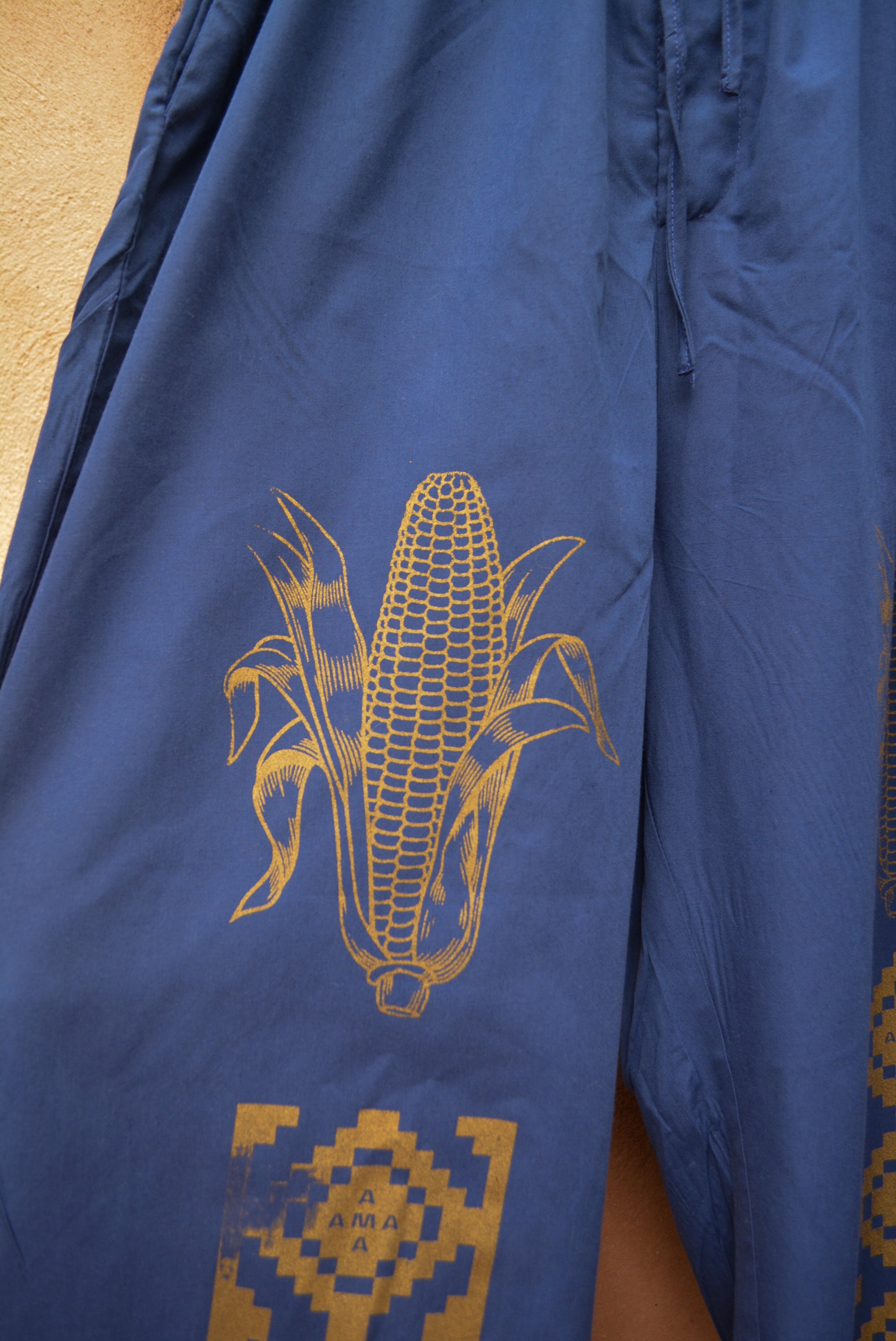 Upcycled Blue Jumpsuit - Screentprinted gold