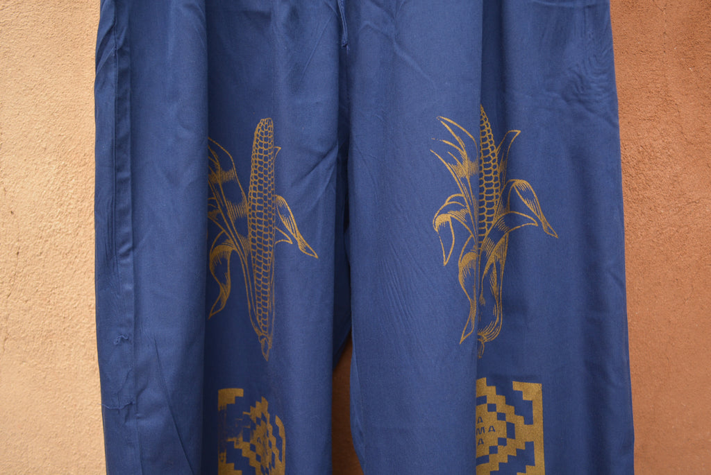 Upcycled Blue Jumpsuit - Screentprinted gold