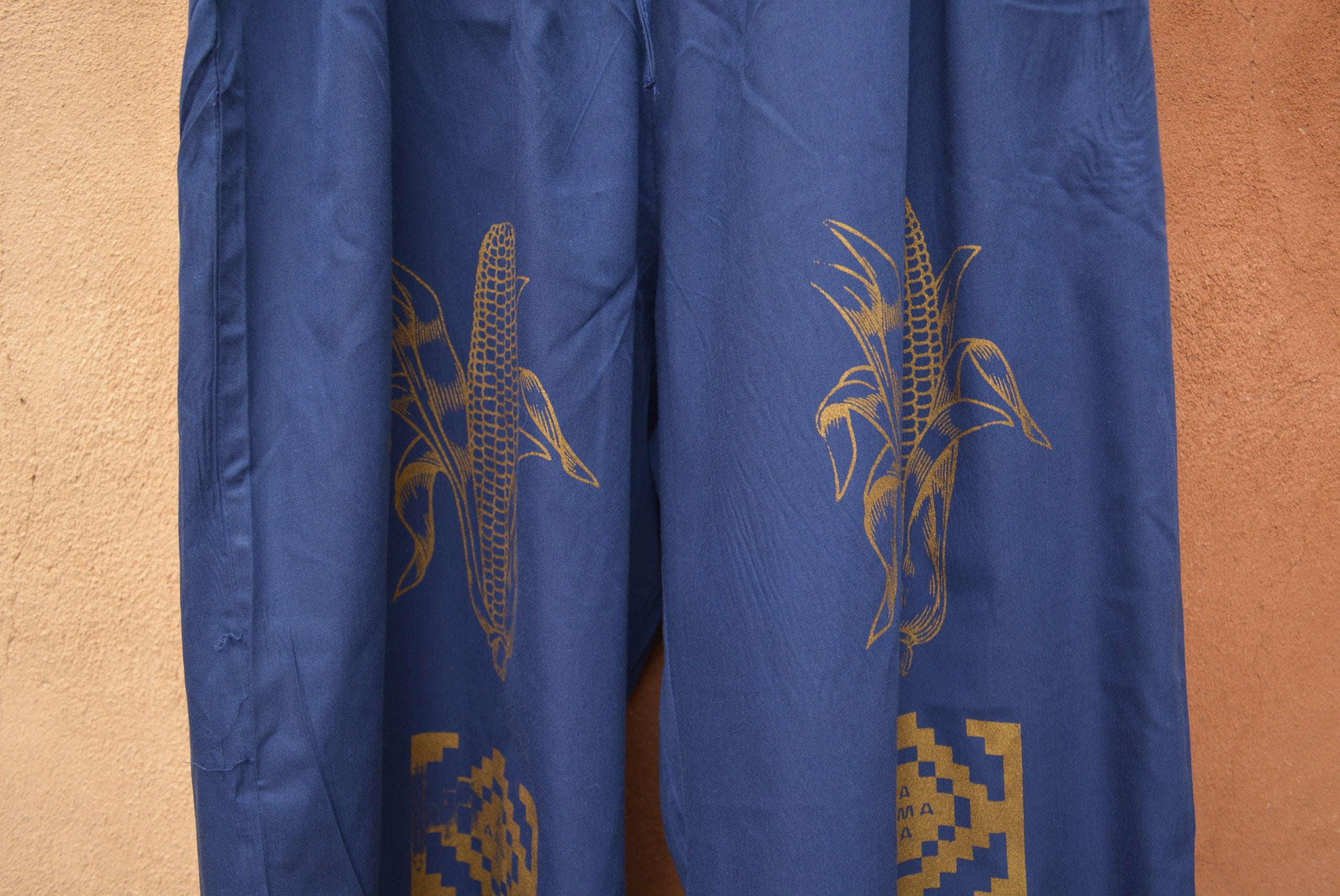 Upcycled Blue Jumpsuit - Screentprinted gold