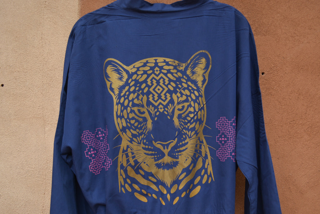 Upcycled Blue Jumpsuit - Screentprinted gold