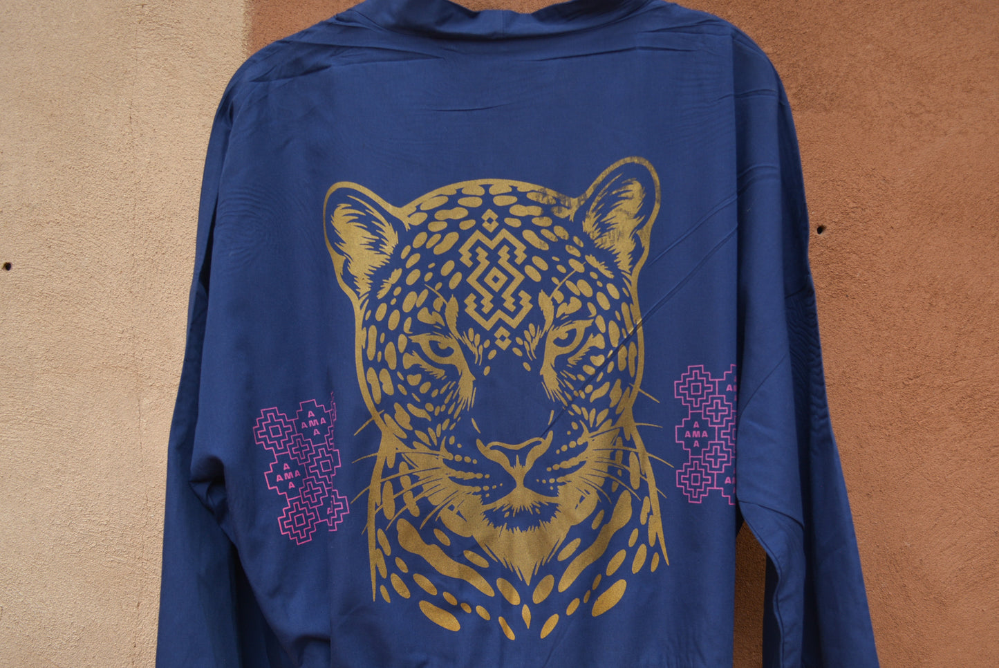 Upcycled Blue Jumpsuit - Screentprinted gold