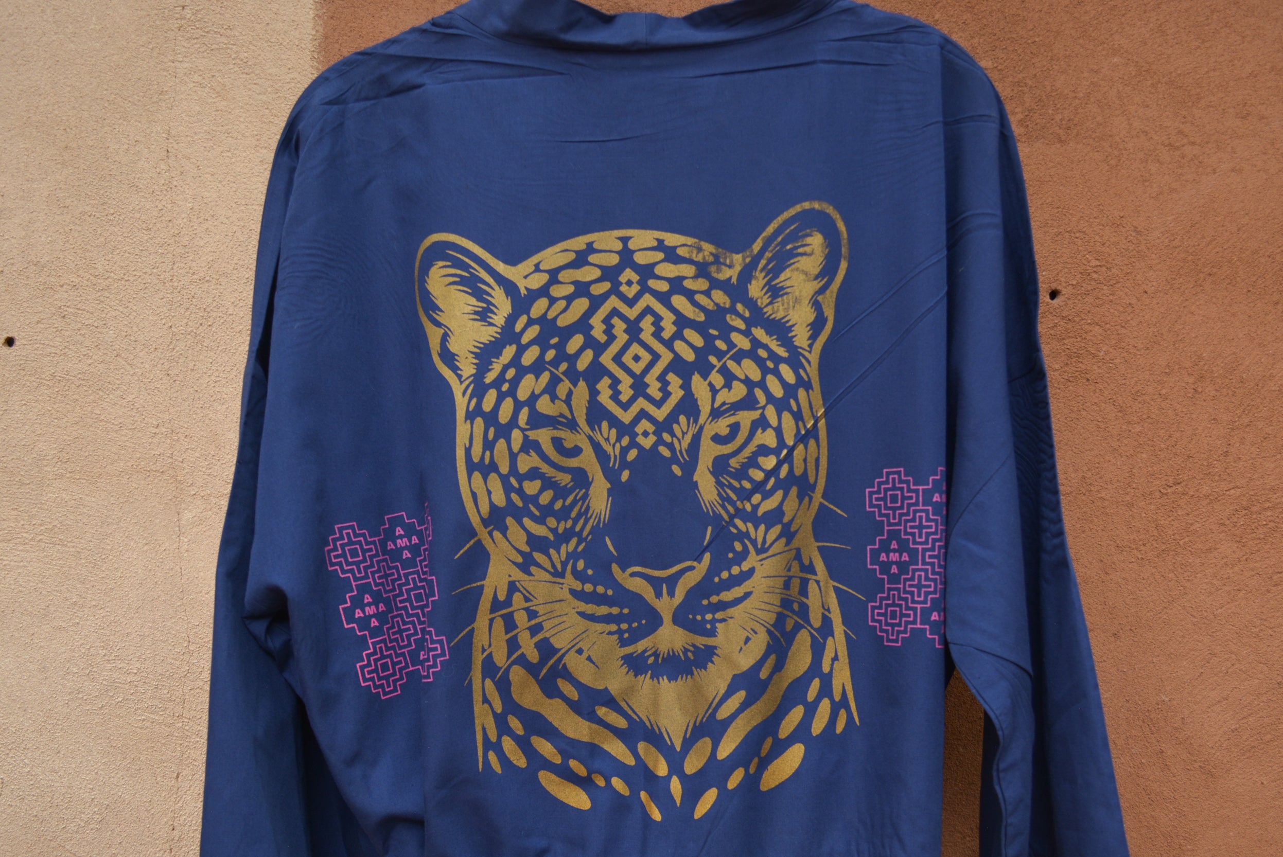 Upcycled Blue Jumpsuit - Screentprinted gold